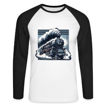 La puissance de la vapeur - Graphique d’une locomotive à vapeur - T-shirt baseball manches longues Homme - blanc/noir - Devant - Nik (191cm)