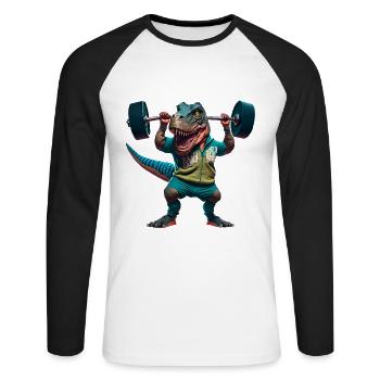 T-Rex Fitness Training Langhantel Bodybuilding - Unisex Baseballshirt langarm - Weiß/Schwarz - Vorne - Nik (191cm)