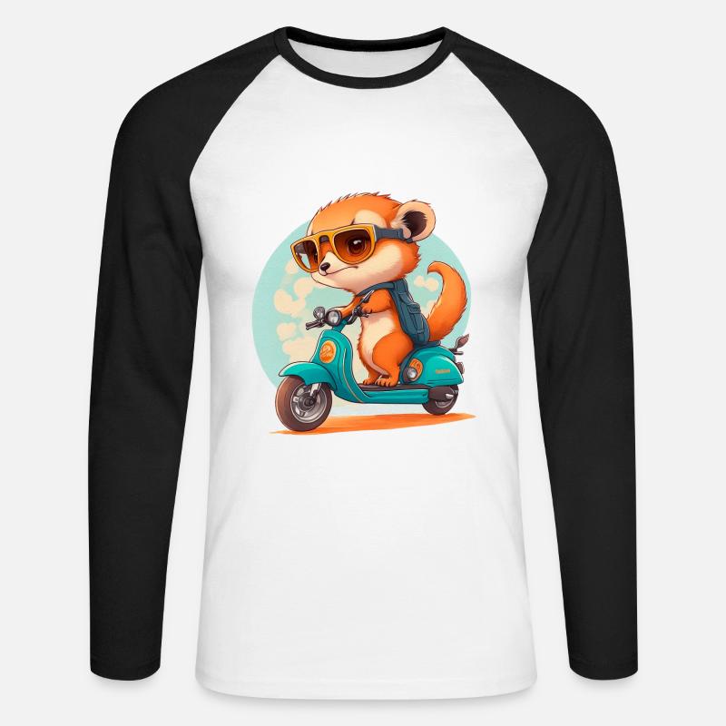 Escooting Erdmännchen Escooter Elektroroller - Unisex Baseballshirt langarm - Weiß/Schwarz