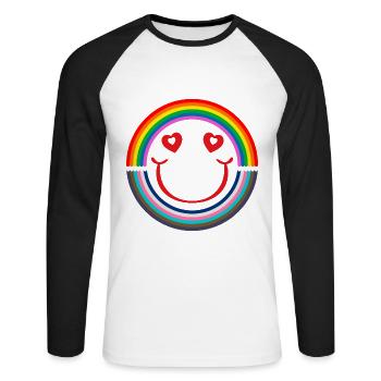 Love is Smile LGBT Shirt - Zelebriere die Vielfalt - Unisex Baseballshirt langarm - Weiß/Schwarz - Vorne - Nik (191cm)