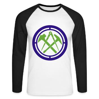 Armoiries du logo de la Guilde des couvreurs | Couleurs changeantes - T-shirt baseball manches longues Homme - blanc/noir - Devant - Nik (191cm)
