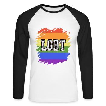 Gay Pride Shirt CSD Logo LGBT Rainbow Flag - Unisex Long Sleeve Baseball T-Shirt - white/black - Front - Nik (191cm)