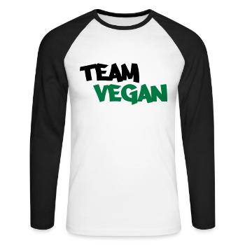 Team Vegan - Unisex Baseballshirt langarm - Weiß/Schwarz - Vorne - Nik (191cm)