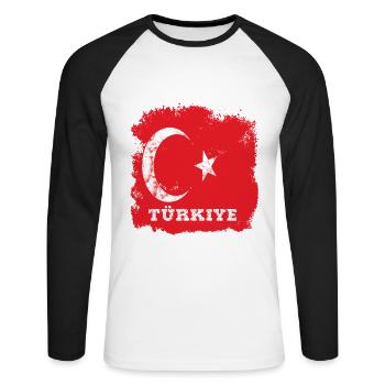 Turkey Türkiye - Unisex Long Sleeve Baseball T-Shirt - white/black - Front - Nik (191cm)