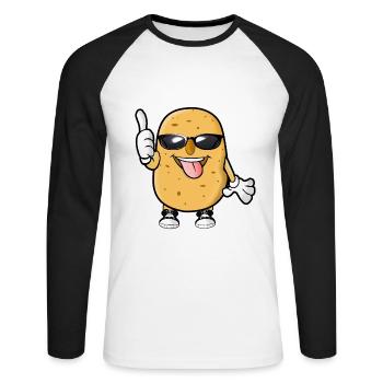 Pommes de terre - T-shirt baseball manches longues Homme - blanc/noir - Devant - Nik (191cm)