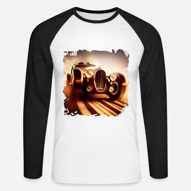 Beim Oldtimer-Rennen einen Oldtimer erleben - Unisex Baseballshirt langarm - Weiß/Schwarz