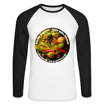 Veganer verzichten auf alle tierischen Produkte - Unisex Baseballshirt langarm - Weiß/Schwarz - Vorne - Nik (191cm)