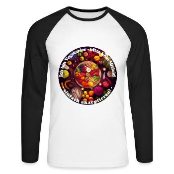 Vegetarier brauchen ausgeglichene Ernährung - Unisex Baseballshirt langarm - Weiß/Schwarz - Vorne - Nik (191cm)