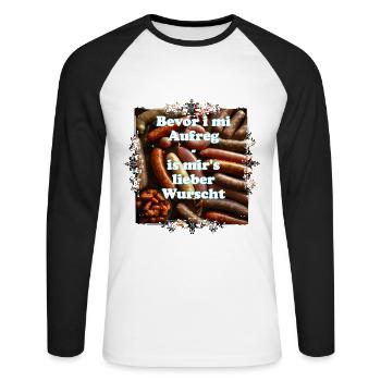 Ruhe bewahren und sich nicht aufregen - Unisex Baseballshirt langarm - Weiß/Schwarz - Vorne - Nik (191cm)