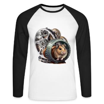 Hamster génère de l’énergie renouvelable - T-shirt baseball manches longues Homme - blanc/noir - Devant - Nik (191cm)