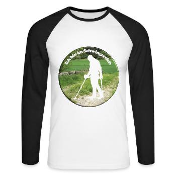 Mit Detektor-schwingen auf Schatzsuche - Unisex Baseballshirt langarm - Weiß/Schwarz - Vorne - Nik (191cm)
