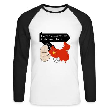 Letzte Generation klebt euch bitte in China an - Unisex Baseballshirt langarm - Weiß/Schwarz - Vorne - Nik (191cm)