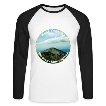 Der Mont Ventoux, langer Anstieg und lange Abfahrt - Unisex Baseballshirt langarm - Weiß/Schwarz - Vorne - Nik (191cm)