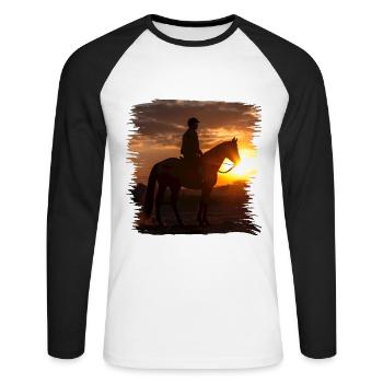Reiten ist eine alte Tradition - Unisex Baseballshirt langarm - Weiß/Schwarz - Vorne - Nik (191cm)