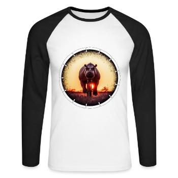 A hippopotamus on a bicycle - Unisex Long Sleeve Baseball T-Shirt - white/black - Front - Nik (191cm)