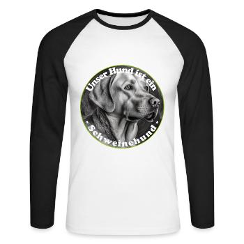 Den inneren Schweinehund besiegen - Unisex Baseballshirt langarm - Weiß/Schwarz - Vorne - Nik (191cm)