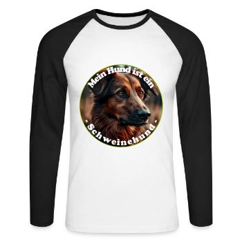 Unseren inneren Schweinehund zu besiegen - Unisex Baseballshirt langarm - Weiß/Schwarz - Vorne - Nik (191cm)