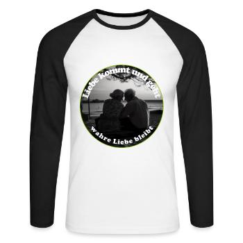 Liebe gehört zu einer erfüllten Beziehung - Unisex Baseballshirt langarm - Weiß/Schwarz - Vorne - Nik (191cm)