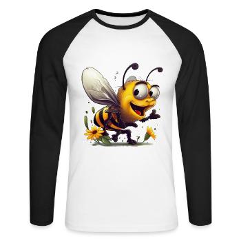 Une abeille amusante recueille le nectar des fleurs - T-shirt baseball manches longues Homme - blanc/noir - Devant - Nik (191cm)