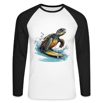 Surf des tortues - T-shirt baseball manches longues Homme - blanc/noir - Devant - Nik (191cm)