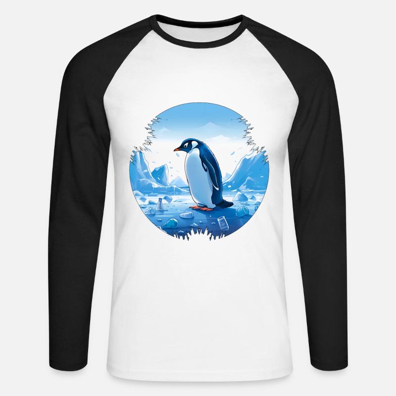 Pinguin mitten in Plastikmüll - Unisex Baseballshirt langarm - Weiß/Schwarz