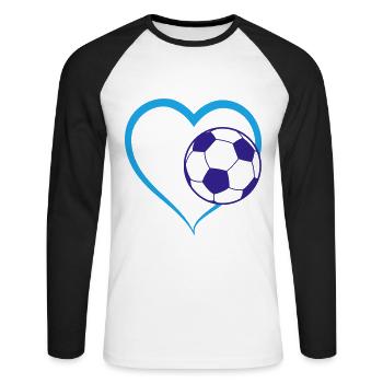 Fussball Herz Liebe | Farben änderbar - Unisex Baseballshirt langarm - Weiß/Schwarz - Vorne - Nik (191cm)