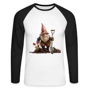 Humor im Garten mit Gartenzwerge - Unisex Baseballshirt langarm - Weiß/Schwarz - Vorne - Nik (191cm)