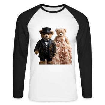 Deux ours en peluche nouvellement mariés - T-shirt baseball manches longues Homme - blanc/noir - Devant - Nik (191cm)