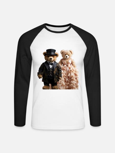 Two teddy bears newly married - Unisex Long Sleeve Baseball T-Shirt - white/black