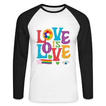 LOVE is Love LGBTQ Rainbow Pride - Unisex Long Sleeve Baseball T-Shirt - white/black - Front - Nik (191cm)