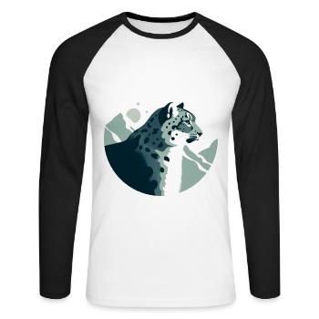 Schneeleopard - Unisex Baseballshirt langarm - Weiß/Schwarz - Vorne - Nik (191cm)