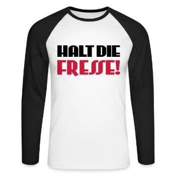 Halt die Fresse! - Unisex Baseballshirt langarm - Weiß/Schwarz - Vorne - Nik (191cm)