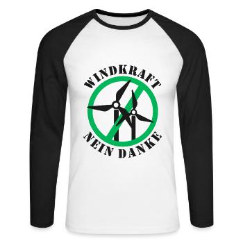 Windkraft Nein Danke - Unisex Baseballshirt langarm - Weiß/Schwarz - Vorne - Nik (191cm)
