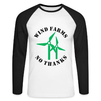 Wind Farms No Thanks - Unisex Long Sleeve Baseball T-Shirt - white/black - Front - Nik (191cm)