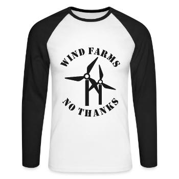 Wind Farms No Thanks - Unisex Long Sleeve Baseball T-Shirt - white/black - Front - Nik (191cm)
