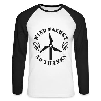 Wind Energy No Thanks, Thumbs down - Unisex Long Sleeve Baseball T-Shirt - white/black - Front - Nik (191cm)