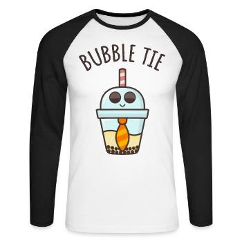 Bubble Tie, Bubble Tea + Krawatte Wortspiel - Unisex Baseballshirt langarm - Weiß/Schwarz - Vorne - Nik (191cm)