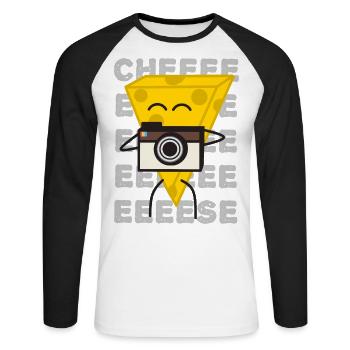 Dites fromage, photo fromage - T-shirt baseball manches longues Homme - blanc/noir - Devant - Nik (191cm)
