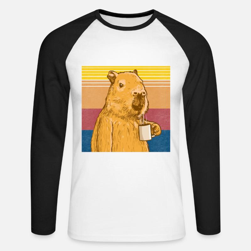 Capybara mit Kaffee - Unisex Baseballshirt langarm - Weiß/Schwarz