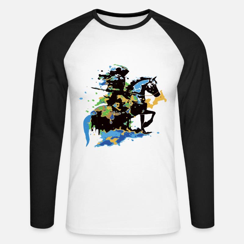 Reiter Pferd bunt - Unisex Baseballshirt langarm - Weiß/Schwarz