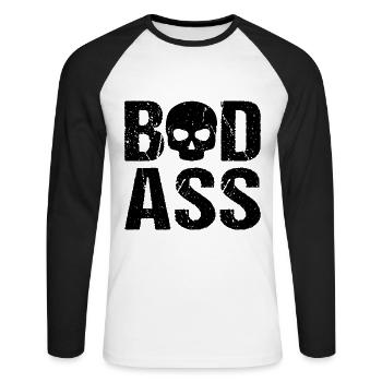 Crâne de Badass - T-shirt baseball manches longues Homme - blanc/noir - Devant - Nik (191cm)