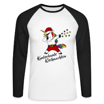 Kunterbunte Weihnachten Einhorn Christmas Geschenk - Unisex Baseballshirt langarm - Weiß/Schwarz - Vorne - Nik (191cm)