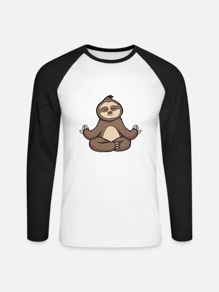 Schwäbisch No ned Hudla Faultier Yoga - Unisex Baseballshirt langarm - Weiß/Schwarz