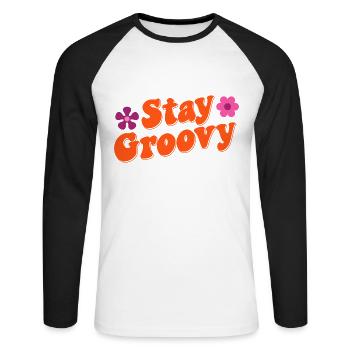 Restez Groovy - T-shirt baseball manches longues Homme - blanc/noir - Devant - Nik (191cm)