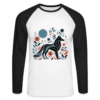 Floraler Wolf - Unisex Baseballshirt langarm - Weiß/Schwarz - Vorne - Nik (191cm)