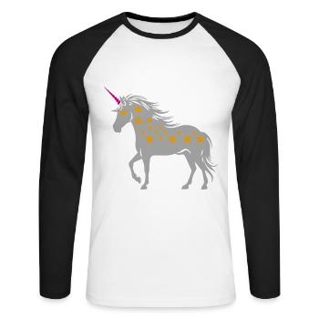 Einhorn mit Sternen | Farben änderbar - Unisex Baseballshirt langarm - Weiß/Schwarz - Vorne - Nik (191cm)