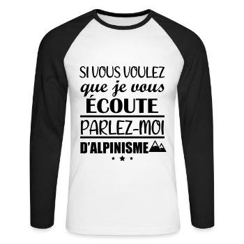 Si vous voulez que je vous écoute alpinisme - T-shirt baseball manches longues Homme - blanc/noir - Devant - Nik (191cm)
