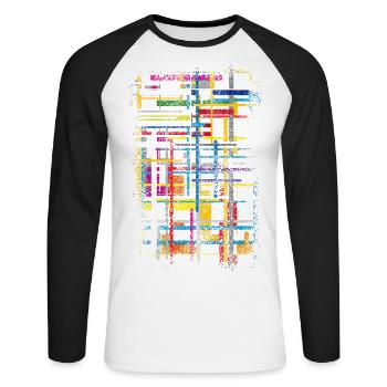 Muster Farben Design - Unisex Baseballshirt langarm - Weiß/Schwarz - Vorne - Nik (191cm)
