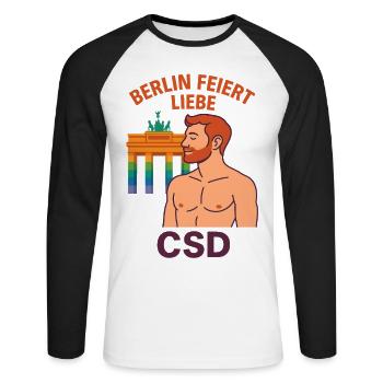 Berlin celebrates love CSD man - Unisex Long Sleeve Baseball T-Shirt - white/black - Front - Nik (191cm)