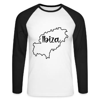 Karte von der Insel von Ibiza Spanien Balearen - Unisex Baseballshirt langarm - Weiß/Schwarz - Vorne - Nik (191cm)